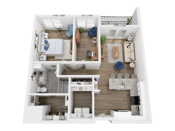 A2D floor plan, 1 bedroom, 913 sq ft