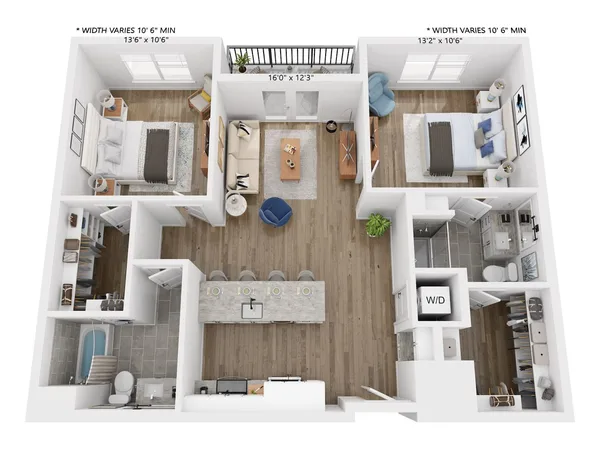 B3 floor plan, 2 bedroom, 1,117 sq ft