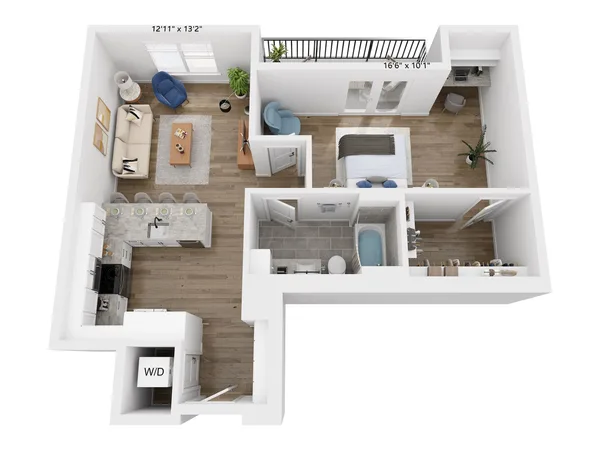 A13 floor plan, 1 bedroom, 822 sq ft