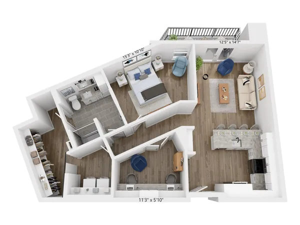 A11D floor plan, 1 bedroom, 1,001 sq ft