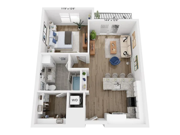 A6 floor plan, 1 bedroom, 738 sq ft