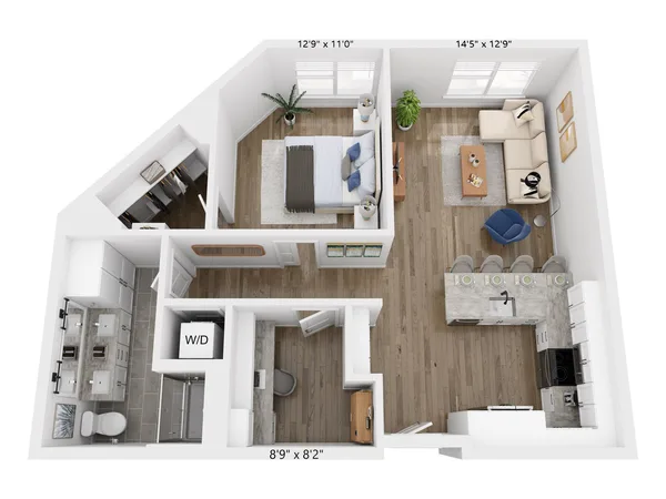 A4D floor plan, 1 bedroom, 940 sq ft