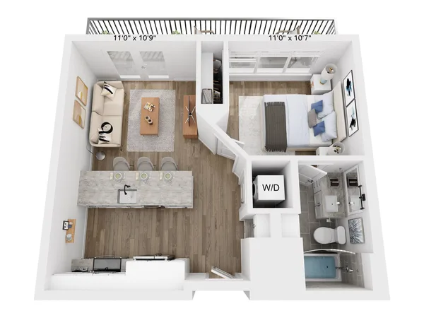 A1 floor plan, 1 bedroom, 561 sq ft