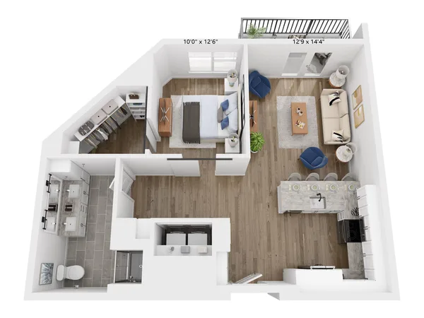 A15 floor plan, 1 bedroom, 840 sq ft
