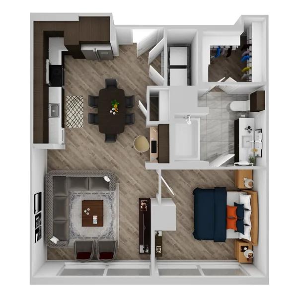 D floor plan, 1 bedroom, 703 sq ft