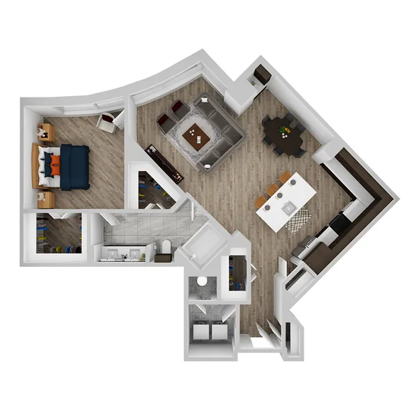 M floor plan, 1 bedroom