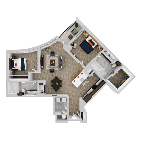 P floor plan, 2 bedroom, 1,309 sq ft