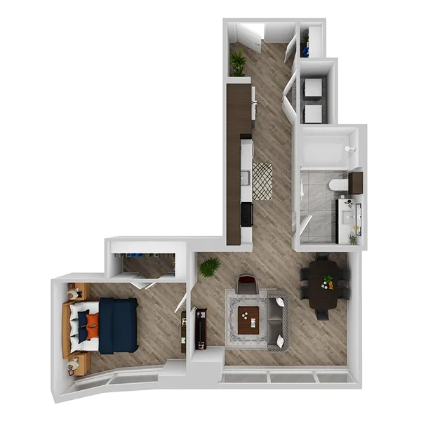 C floor plan, 1 bedroom, 640 sq ft