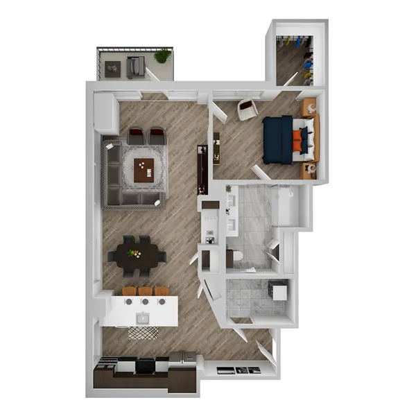 J floor plan, 1 bedroom