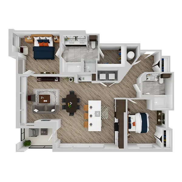O floor plan, 2 bedroom, 1,272 sq ft