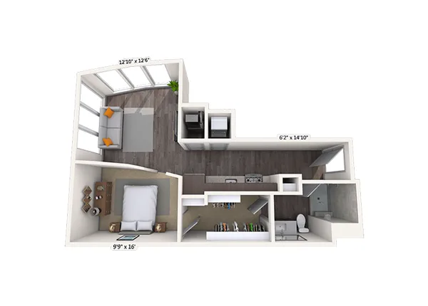 Studio 0x1 646 SF floor plan, studio, 646 sq ft