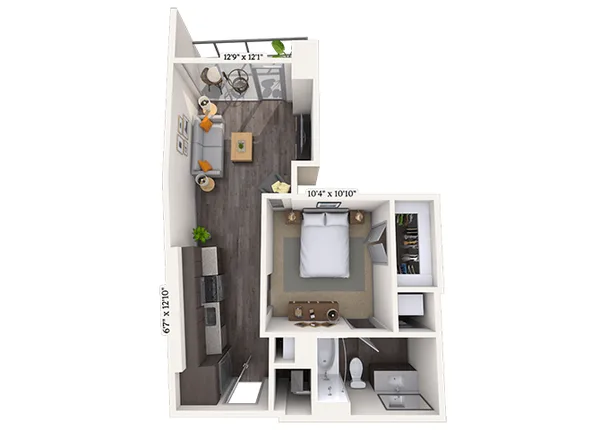 Studio 0x1 572 SF floor plan, studio, 572 sq ft