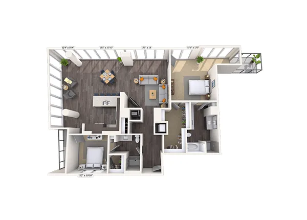Luxury 2x2 1302-1753 SF floor plan, 2 bedroom, 1,753 sq ft