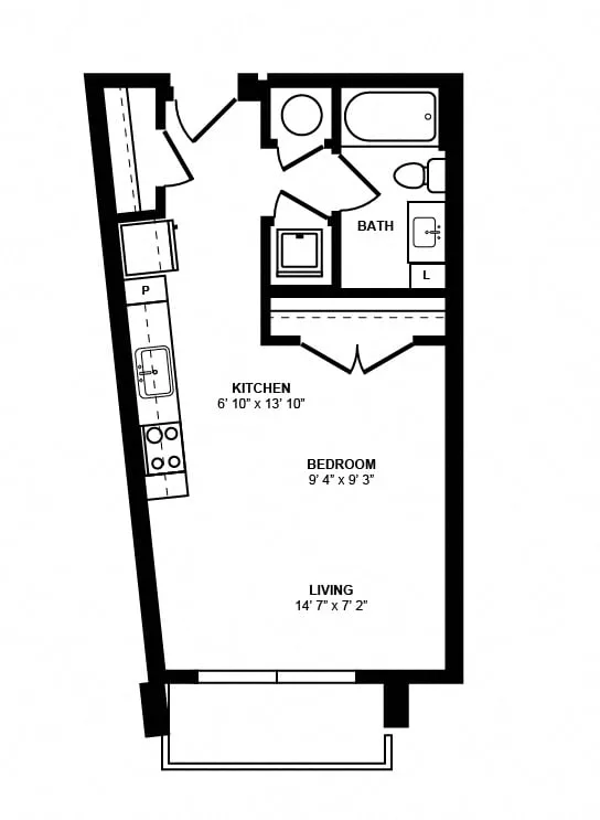 S1C floor plan, studio, 501 sq ft