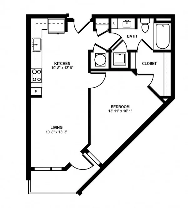 A1H floor plan, 1 bedroom, 660 sq ft