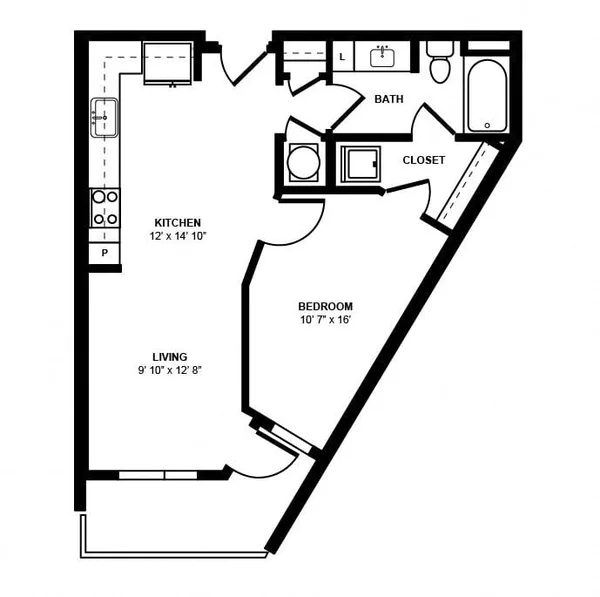 A1C floor plan, 1 bedroom, 631 sq ft