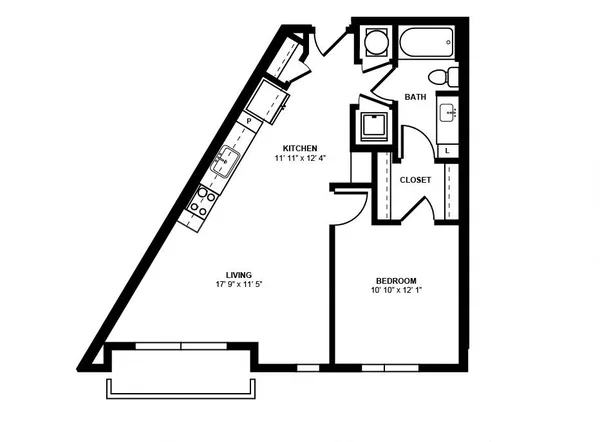 A1K floor plan, 1 bedroom, 701 sq ft