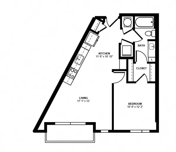 A1J floor plan, 1 bedroom, 693 sq ft