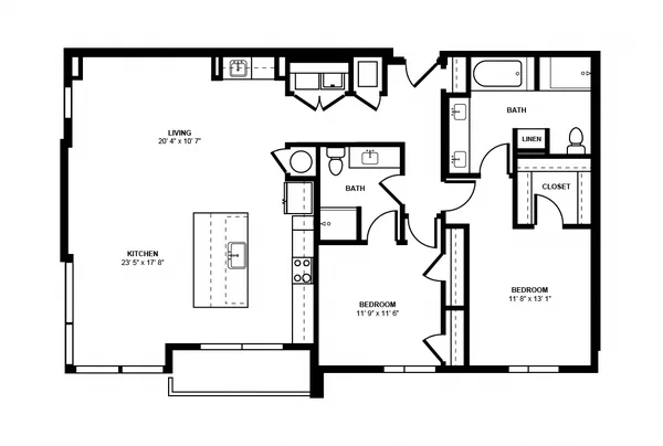 B2F floor plan, 2 bedroom, 1,501 sq ft