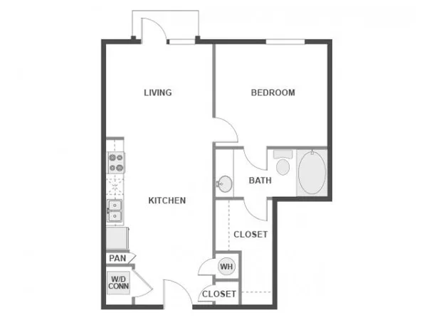 A2 floor plan, 1 bedroom