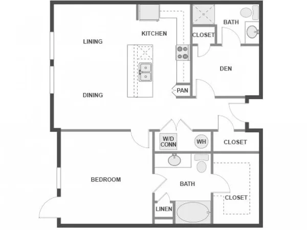 A5D floor plan, 1 bedroom, 1,005 sq ft