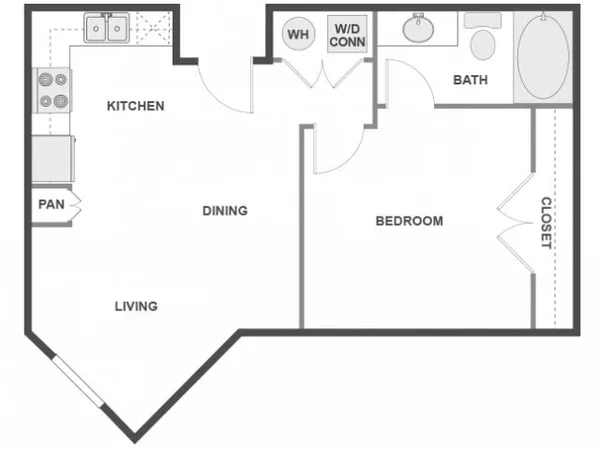 A1 floor plan, 1 bedroom