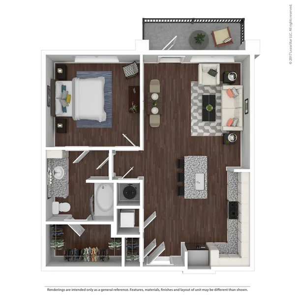 Peachtree (A3) floor plan, 1 bedroom