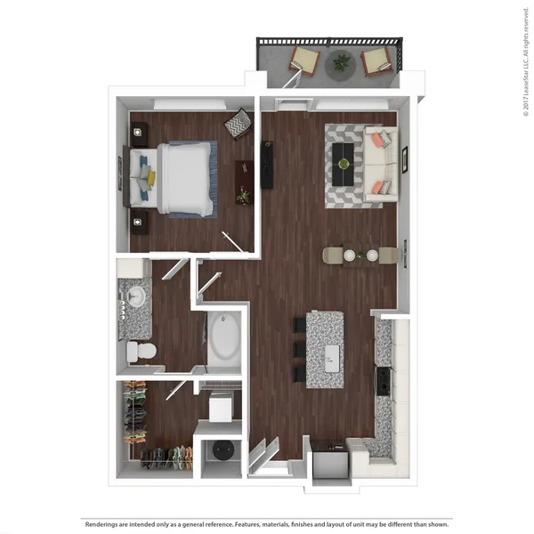 Lenox (A2) floor plan, 1 bedroom, 746 sq ft