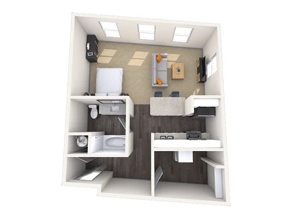 Studio 0x1 653-763 SF floor plan, studio, 763 sq ft