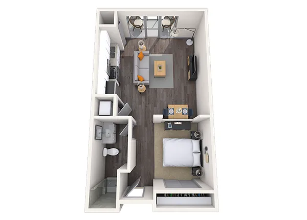 Loft 0x1 617-663 SF floor plan, studio