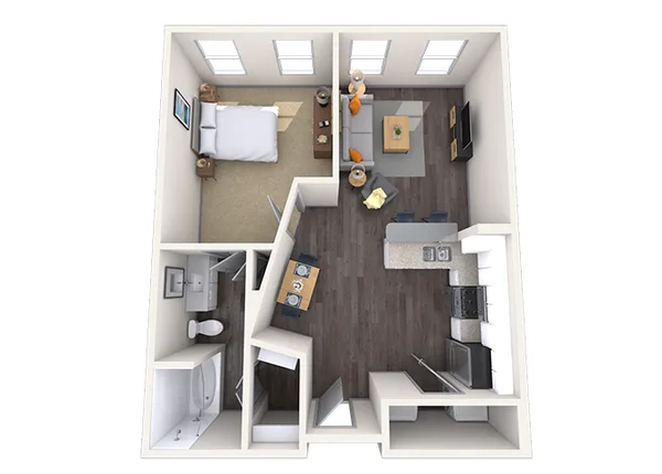 Studio 0x1 513-780 SF floor plan, studio, 757 sq ft