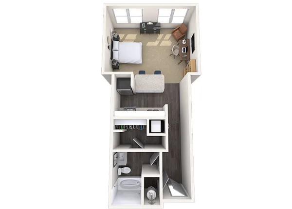Studio 0x1 585 SF floor plan, studio, 585 sq ft
