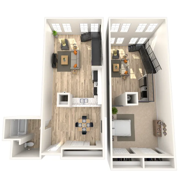 Loft 0x1 1041 SF floor plan, studio