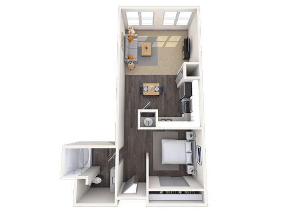 Loft 0x1 758 SF floor plan, studio