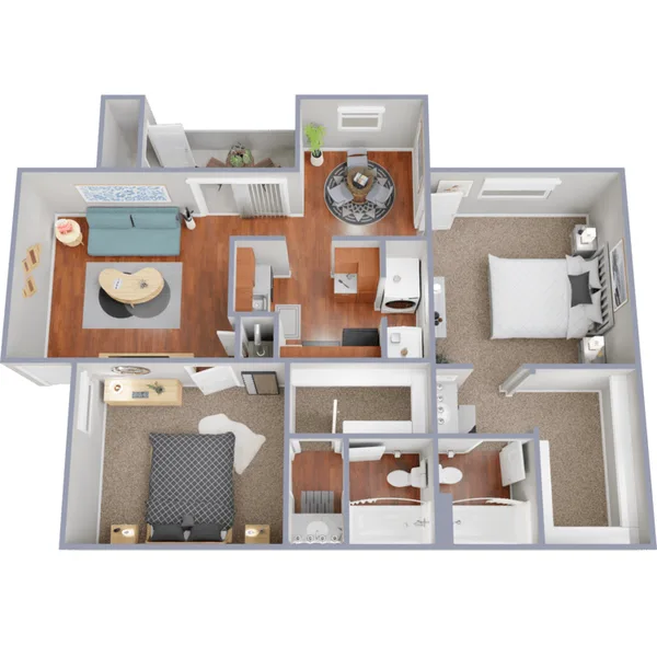 B2 floor plan, 2 bedroom, 979 sq ft