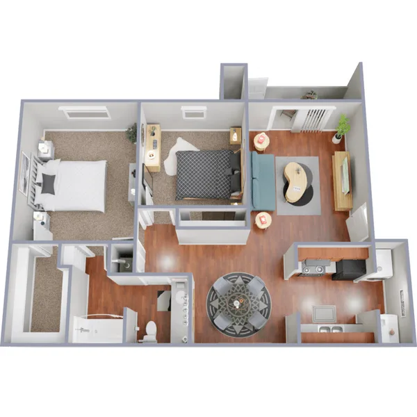 B1 floor plan, 2 bedroom, 853 sq ft