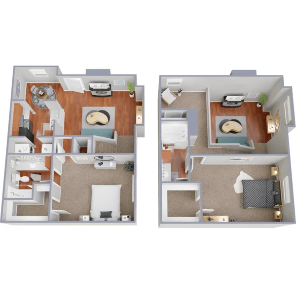 B3 floor plan, 2 bedroom, 1,229 sq ft