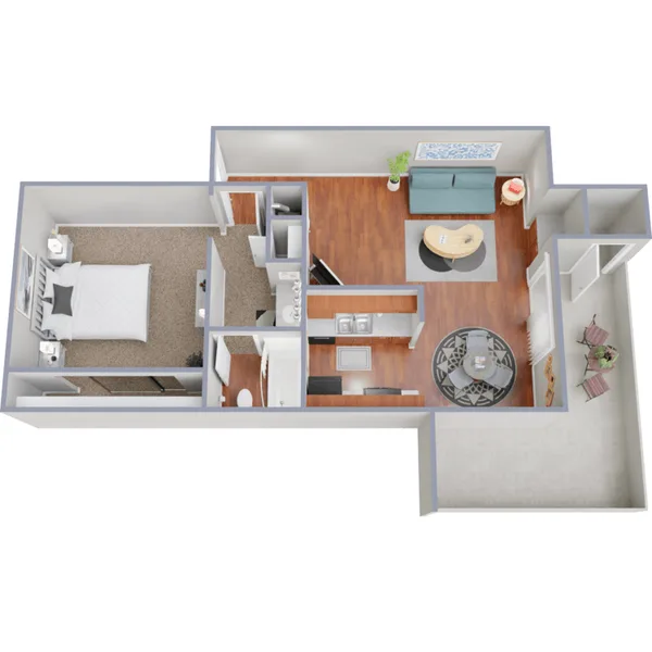 A3 floor plan, 1 bedroom, 689 sq ft