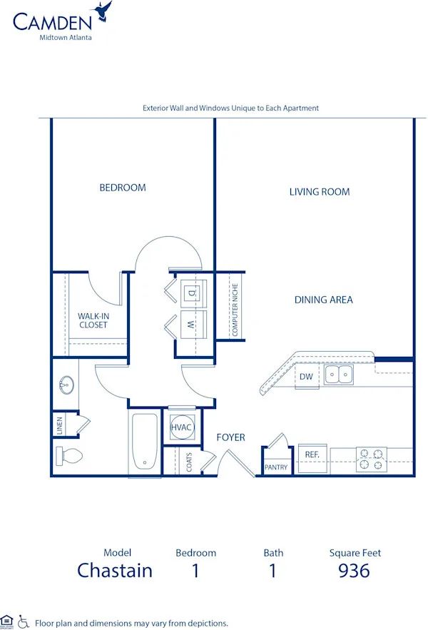 Chastain floor plan, 1 bedroom, 936 sq ft