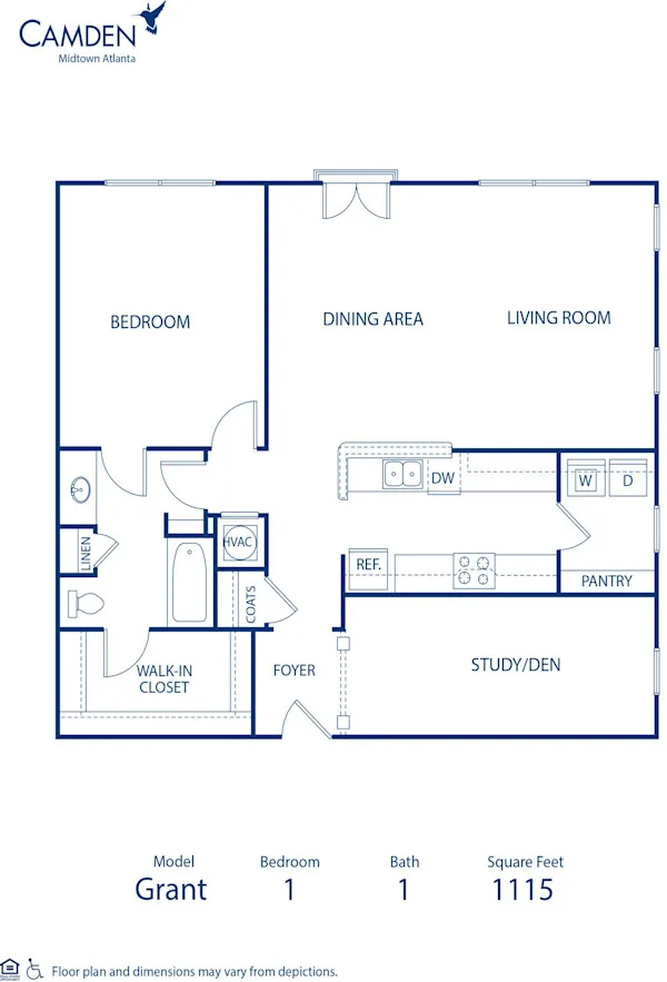 Grant floor plan, 1 bedroom, 1,115 sq ft