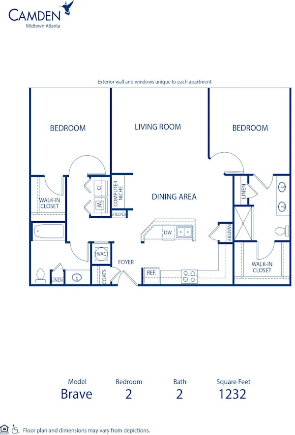 Brave floor plan, 2 bedroom, 1,232 sq ft