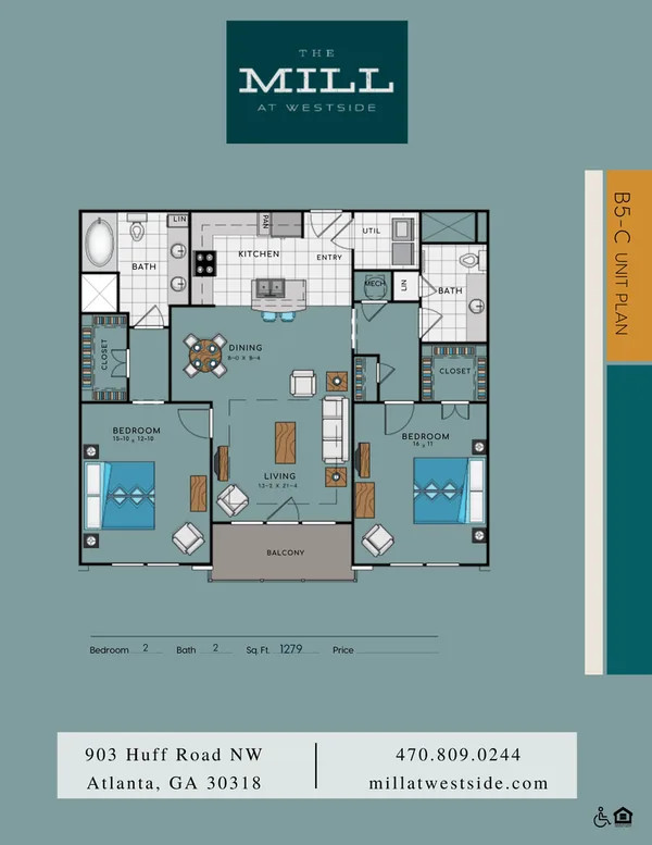 B5C floor plan, 2 bedroom, 1,279 sq ft