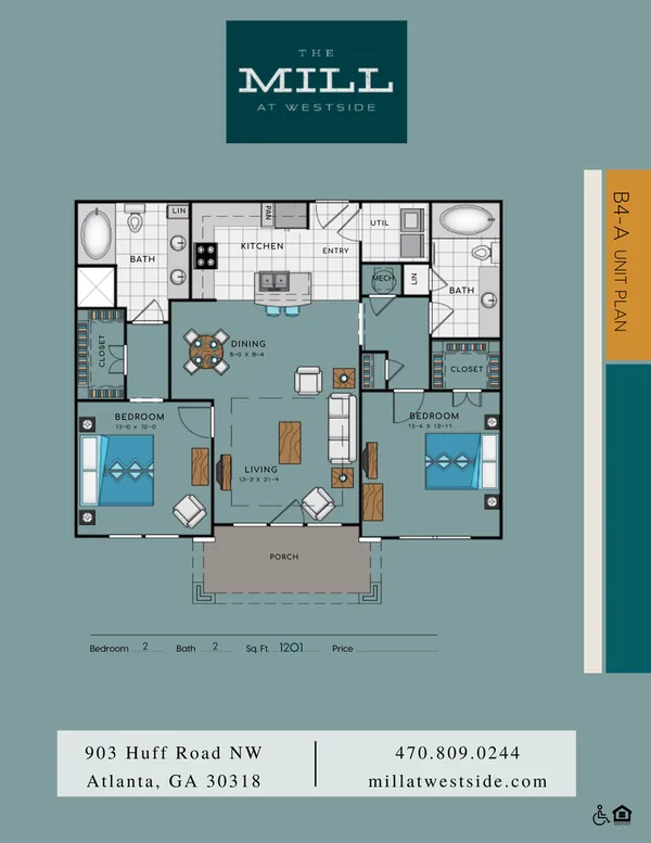 B4A floor plan, 2 bedroom, 1,201 sq ft