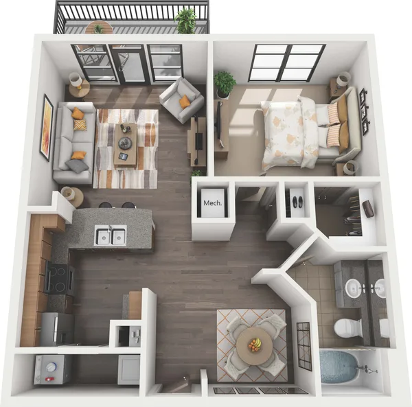 A4 - Edison floor plan, 1 bedroom, 843 sq ft