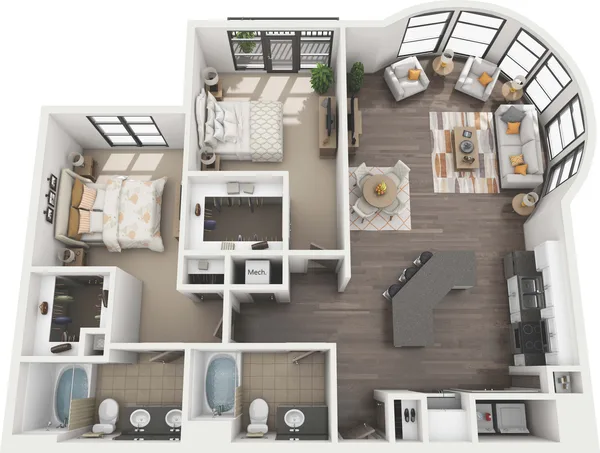 B4 - Zephyr floor plan, 2 bedroom, 1,307 sq ft