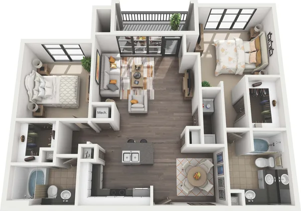B2 - Somerset floor plan, 2 bedroom, 1,200 sq ft