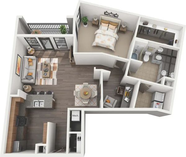 A6 - Marquette floor plan, 1 bedroom, 1,087 sq ft