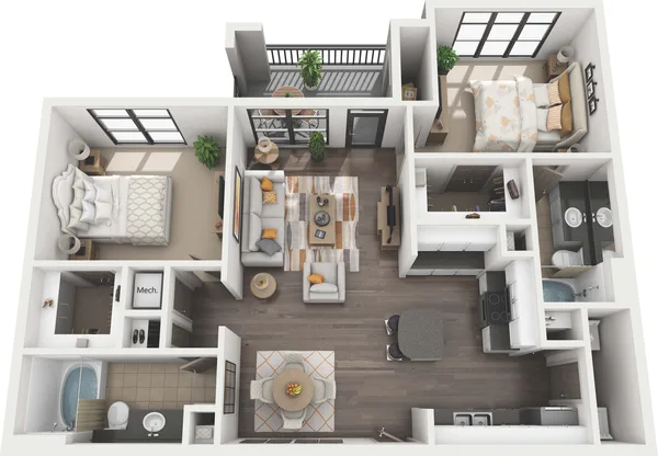 B1 - Piedmont floor plan, 2 bedroom, 1,072 sq ft