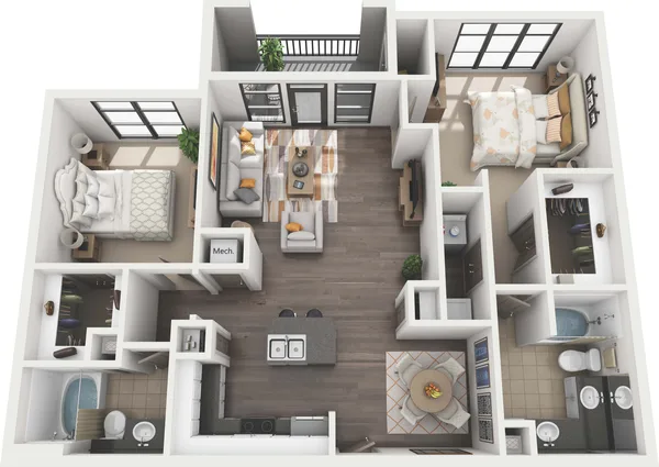 B3 - Thomas floor plan, 2 bedroom, 1,294 sq ft