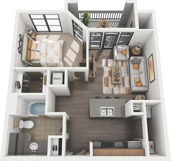 A1 - Acadian floor plan, 1 bedroom, 632 sq ft